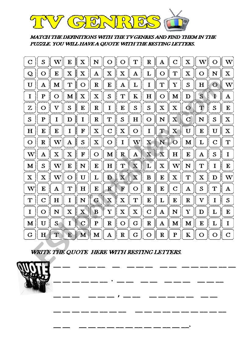 Tv genres puzzle worksheet