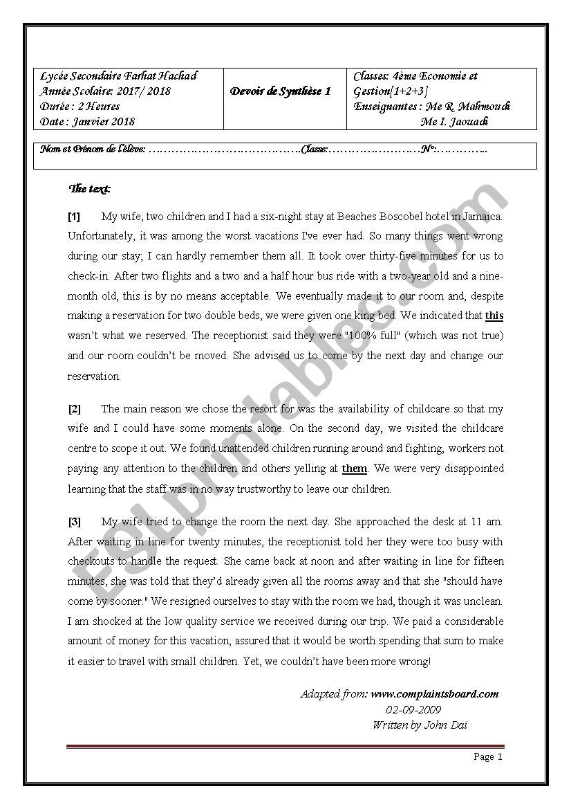 Full-Term English Test 1 worksheet