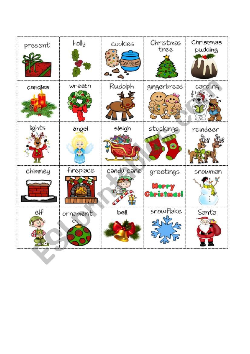 christmas bingo card worksheet