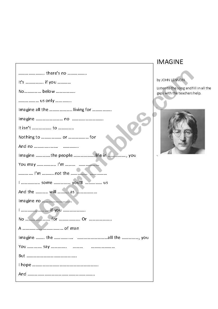 Imagine by John Lennon worksheet