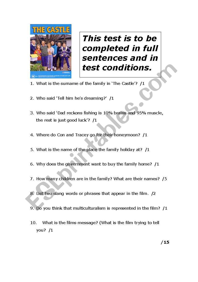 The Castle worksheet