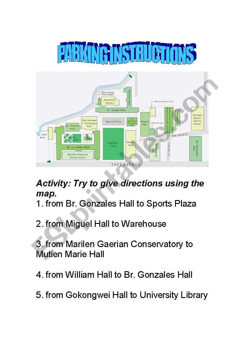 English Worksheets Parking Instructions