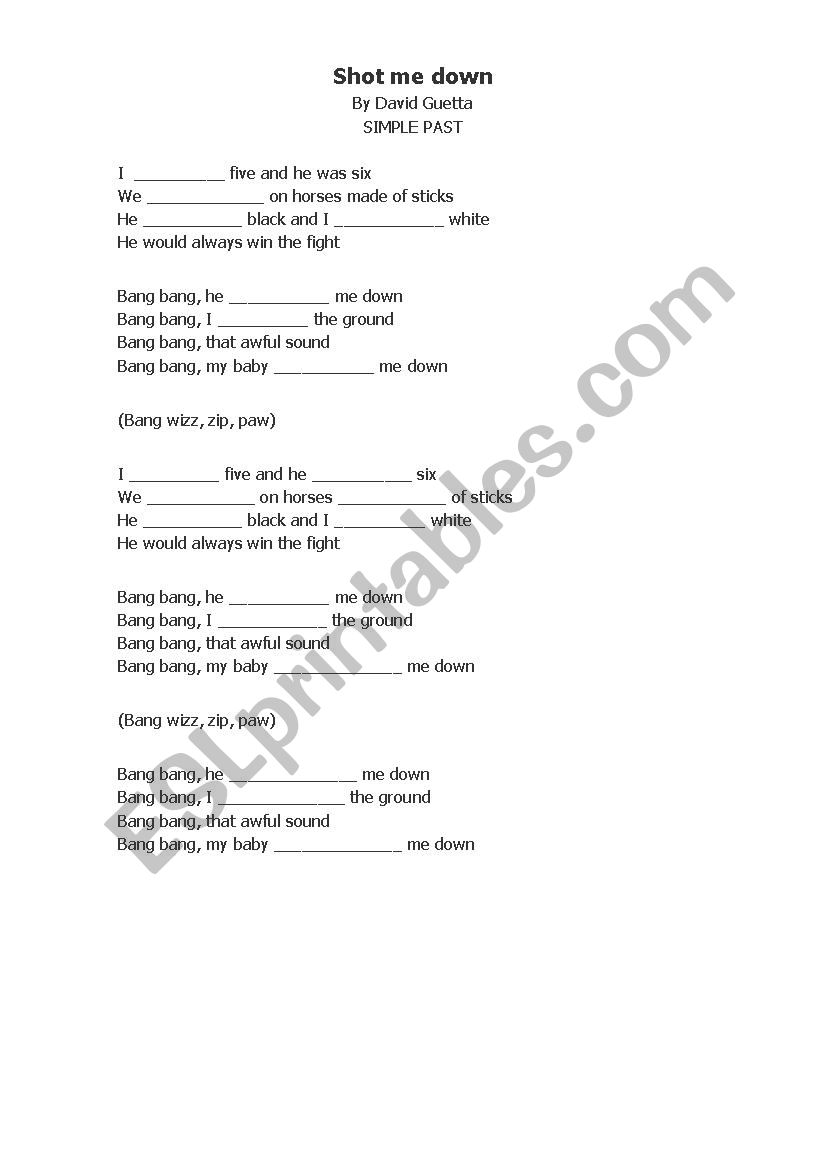 Shot me down  worksheet