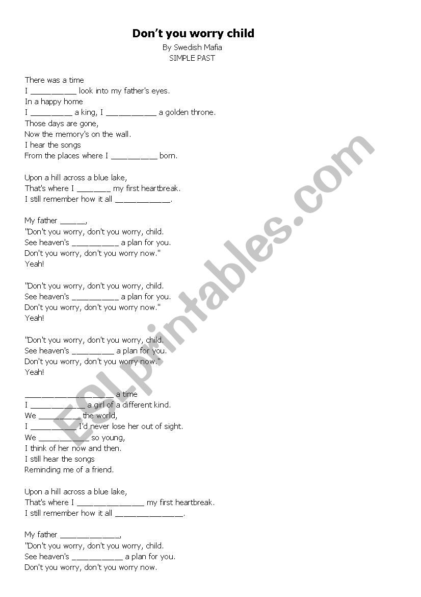 Dont you worry child worksheet