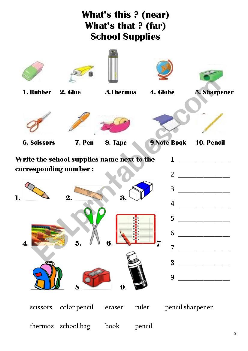 What S This Near What S That Far School Supplies Esl Worksheet By Zoed