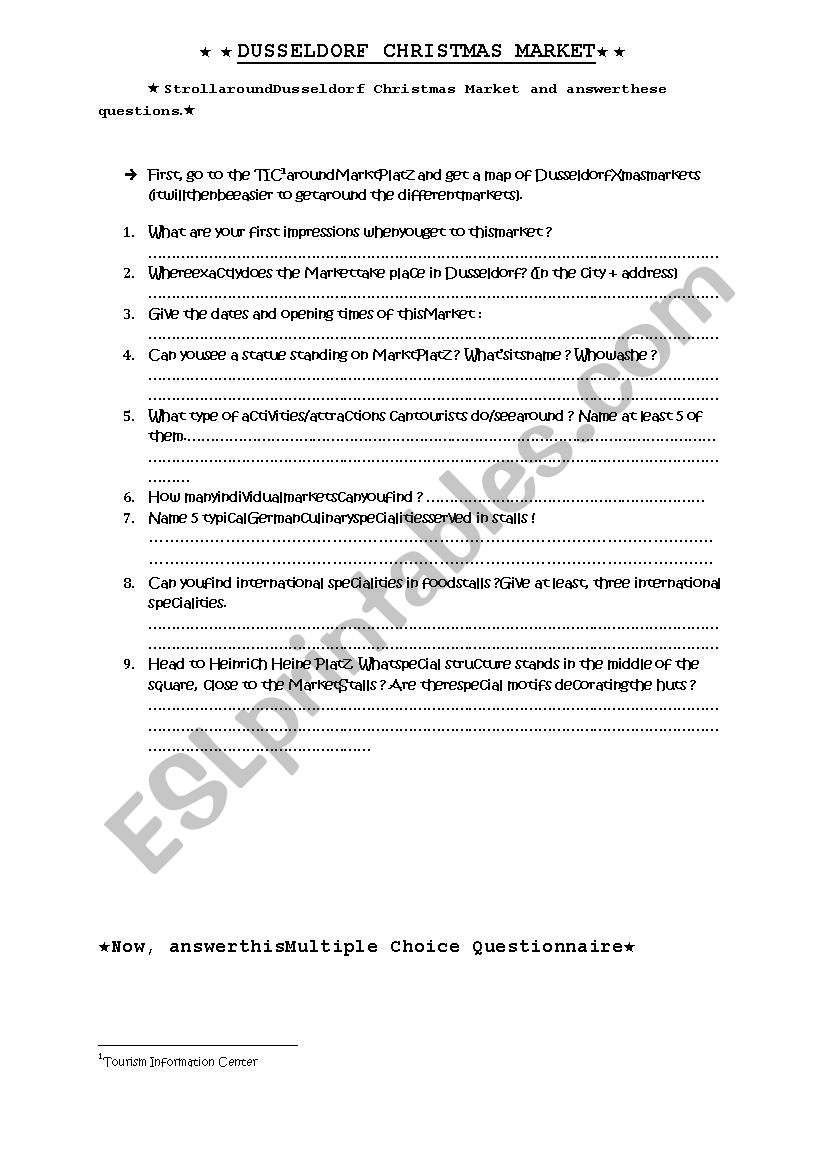 Dusseldorf Christmas Market worksheet