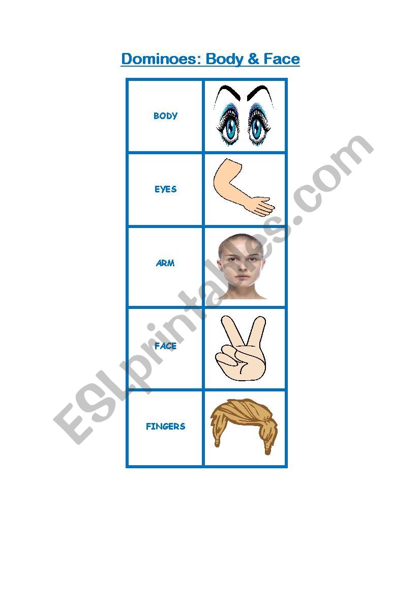 Body & Face Domino Cards worksheet