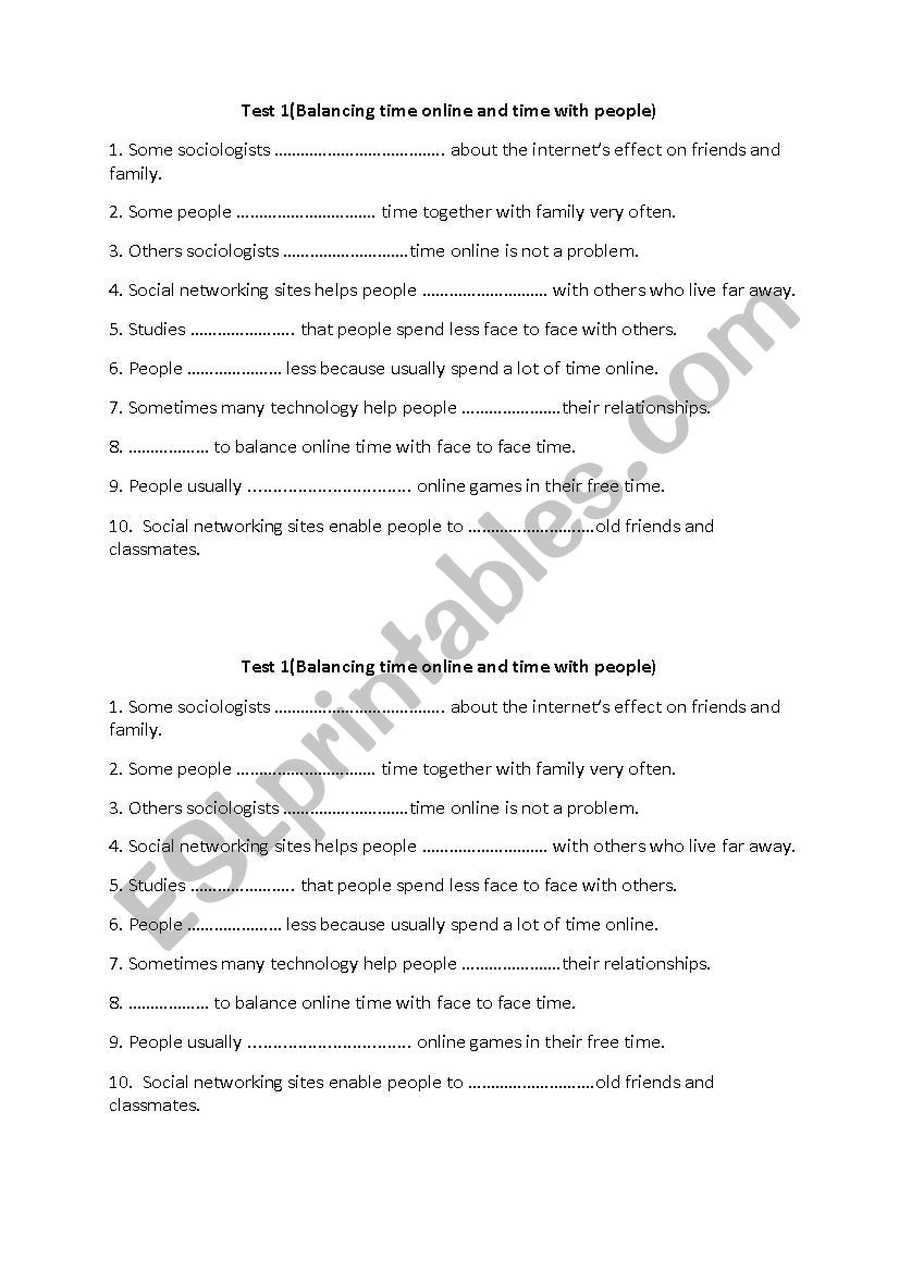 test worksheet