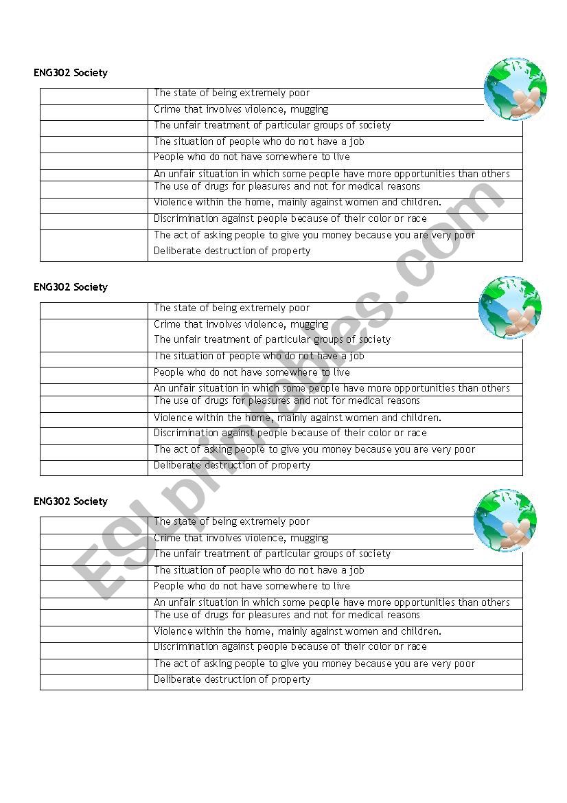 SOCIAL PROBLEMS MEANING worksheet