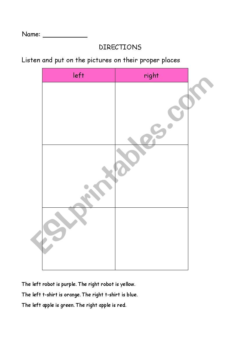 directions worksheet