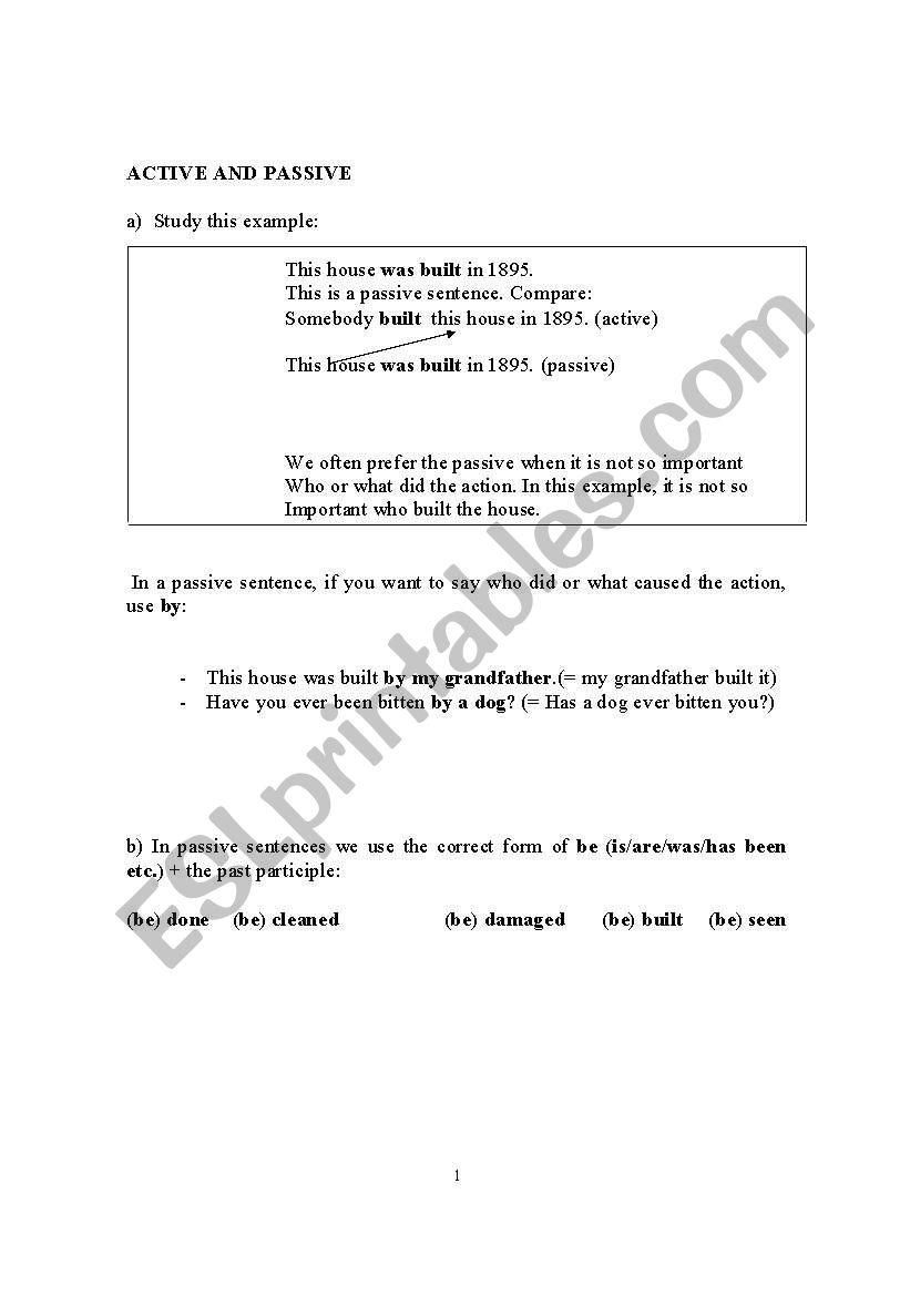 English worksheets: ACTIVE AND PASSIVE