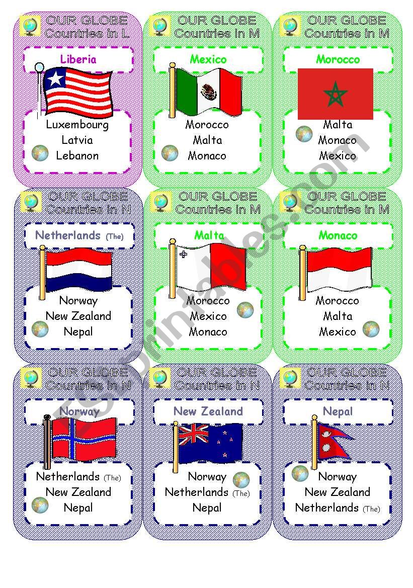 Our globe - cards -part 5 worksheet