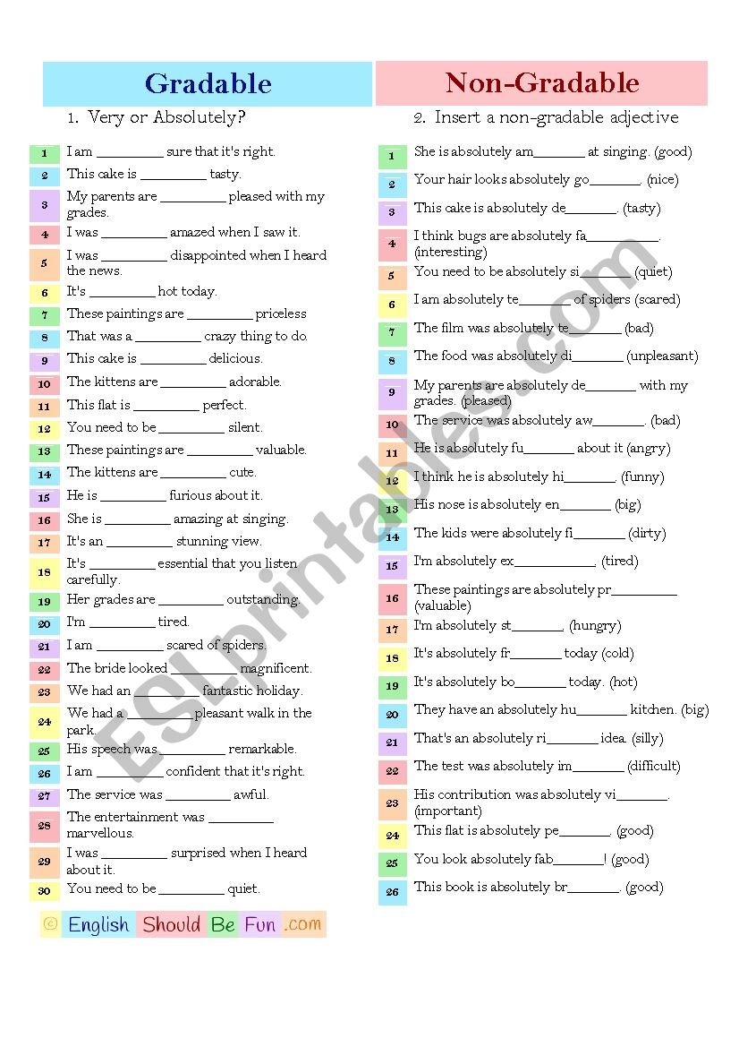 Gradable Non Gradable Adjectives Worksheet ESL Worksheet By 