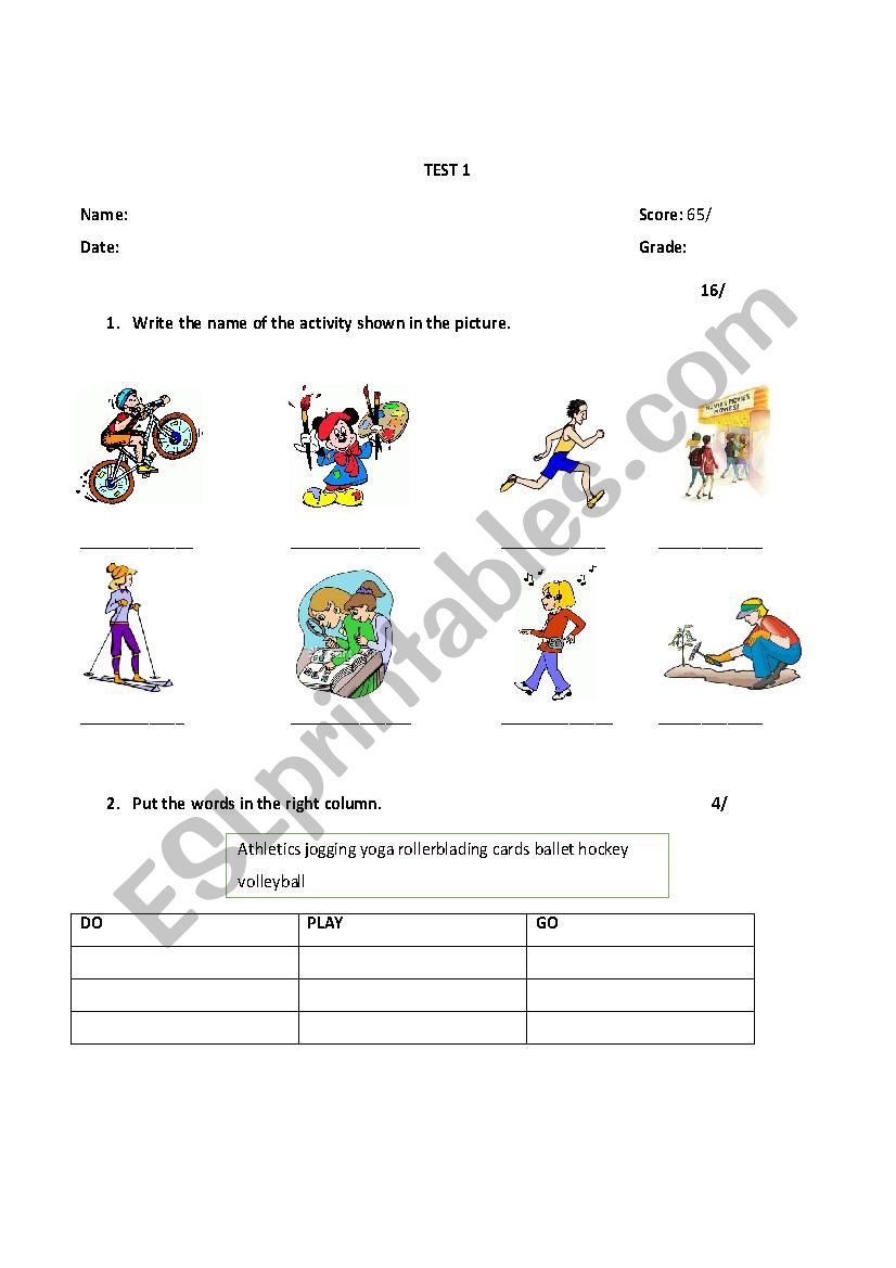 TEST worksheet