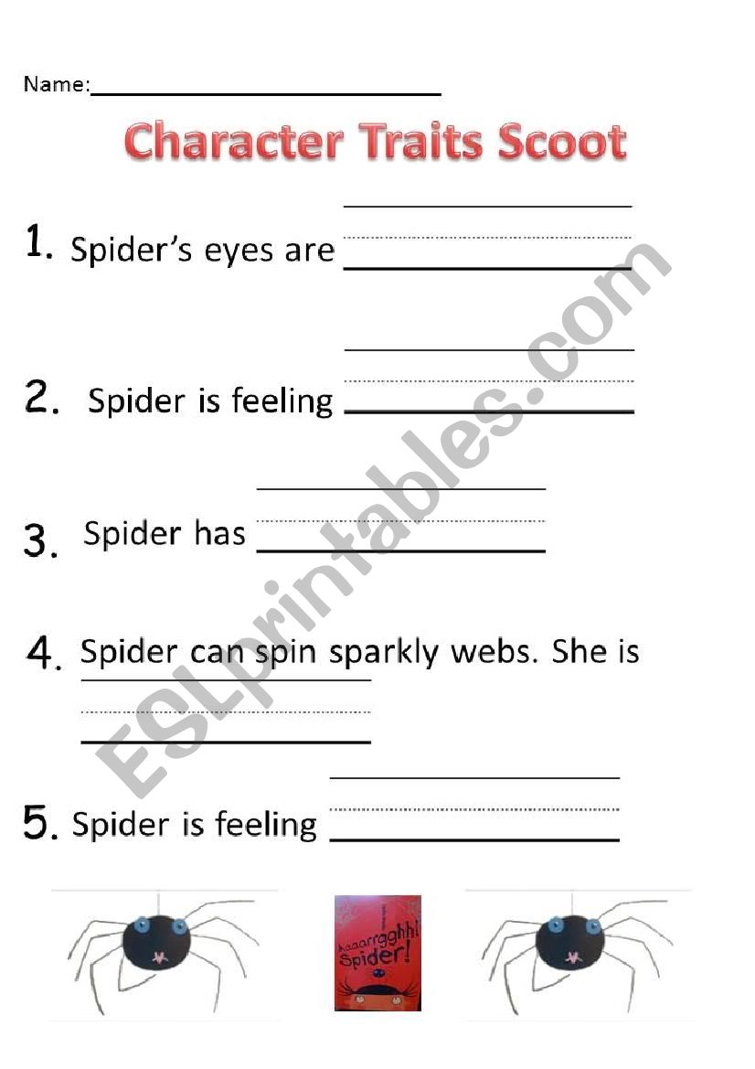 Spider Character Scoot worksheet