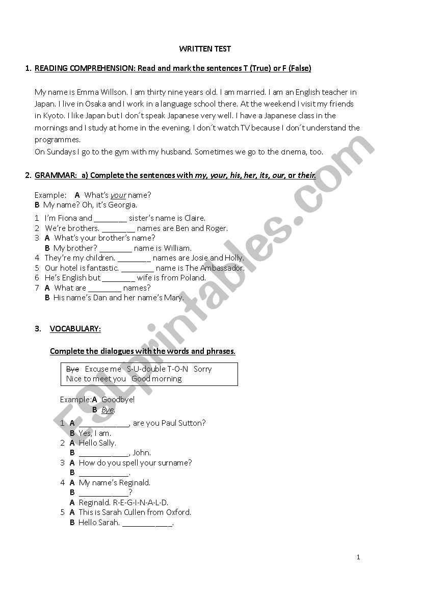 Test fot Beginners worksheet