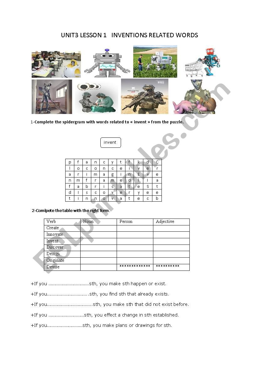 inventions related words worksheet