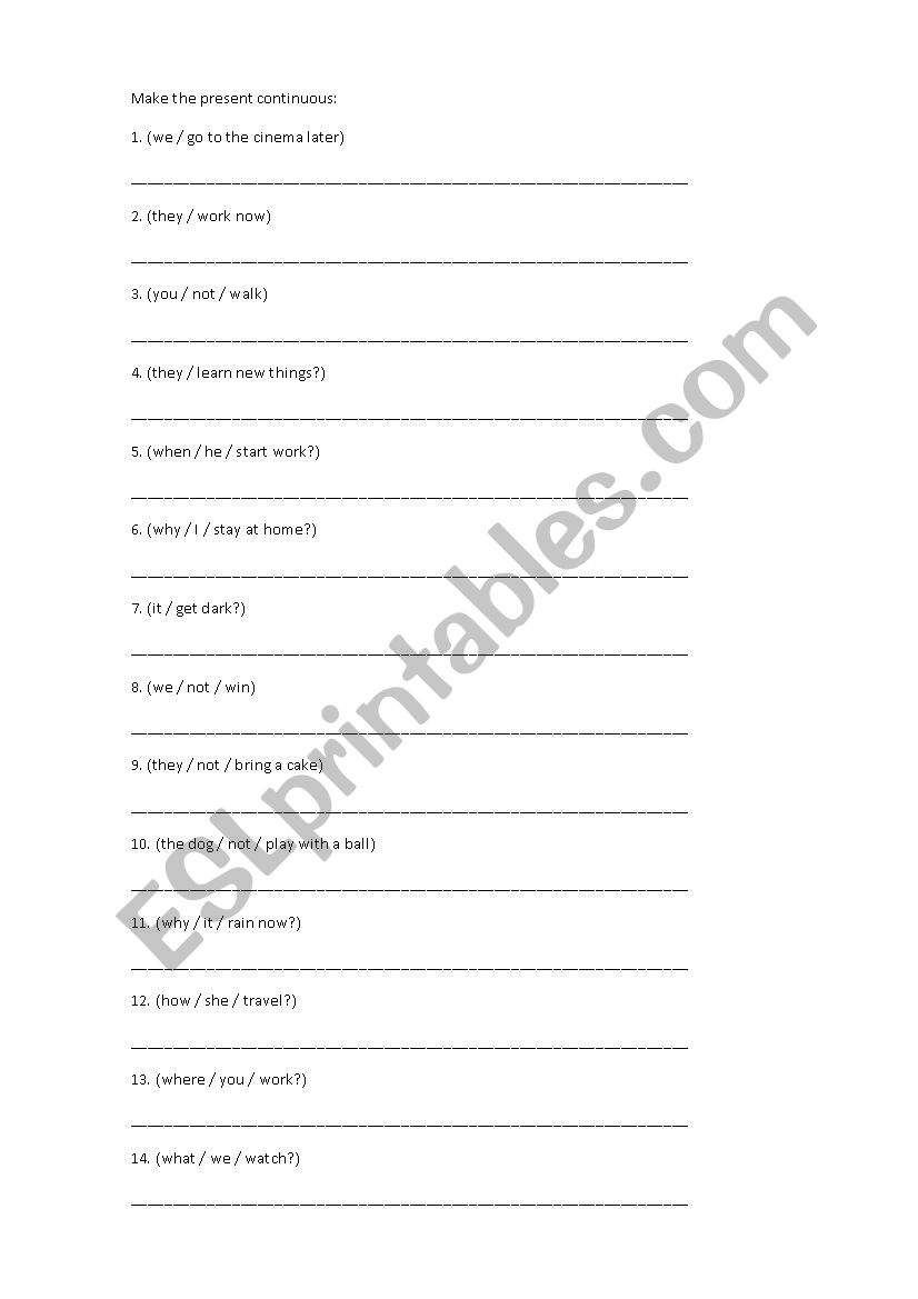 Present Continuous worksheet