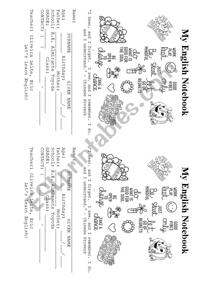 NOTEBOOK FIRST PAGE 7TH GRADE worksheet