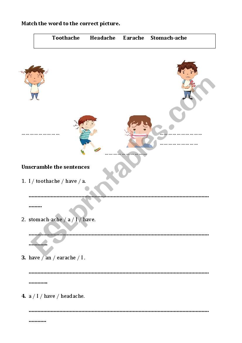 Sickness matching exercise worksheet