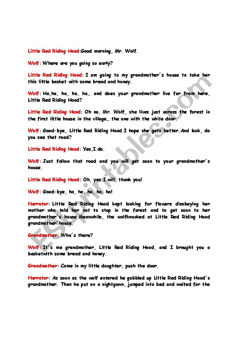 Little Red Riding Hood Dialogue Esl Worksheet By Samar8