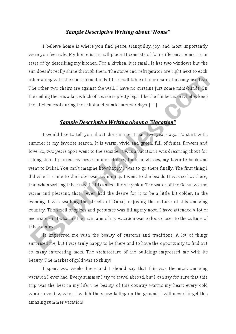 descriptive paragraph sample esl worksheet by sotheara