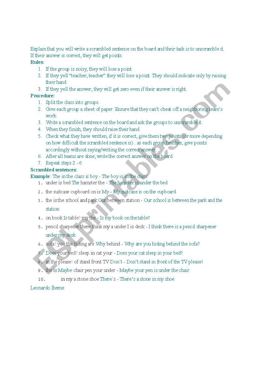 Scrambled Sentences worksheet