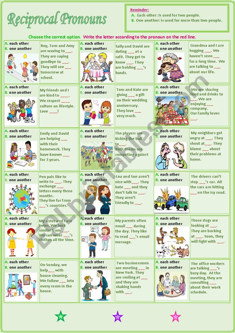 Reciprocal Pronouns ESL Worksheet By Sunshinenikki