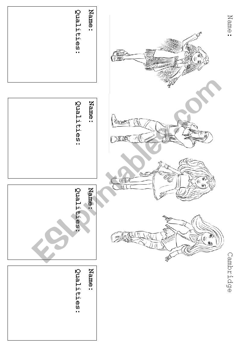 Qulities the descendants worksheet