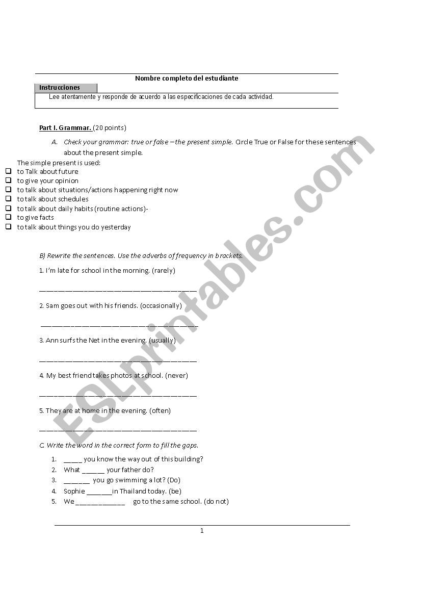 PRESENT SIMPLE QUIZ worksheet