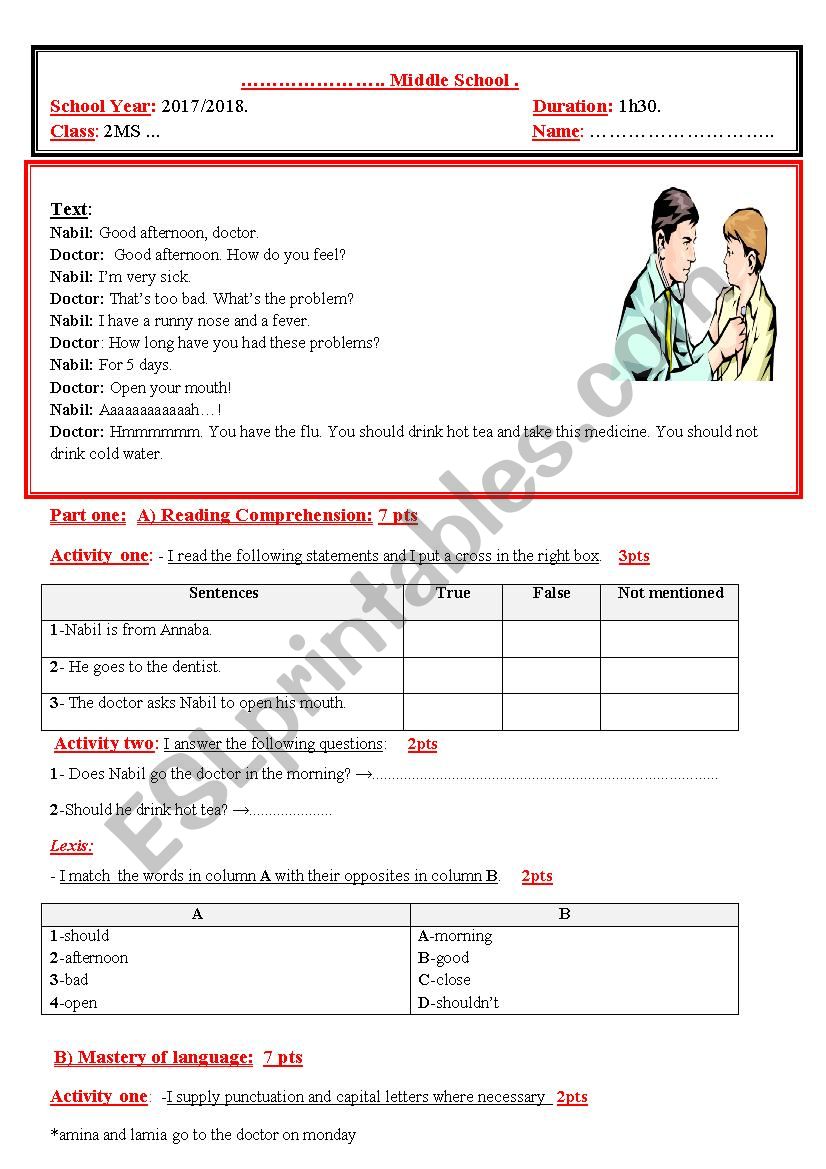 Second Term Examination 2MS ESL Worksheet By Sasuna