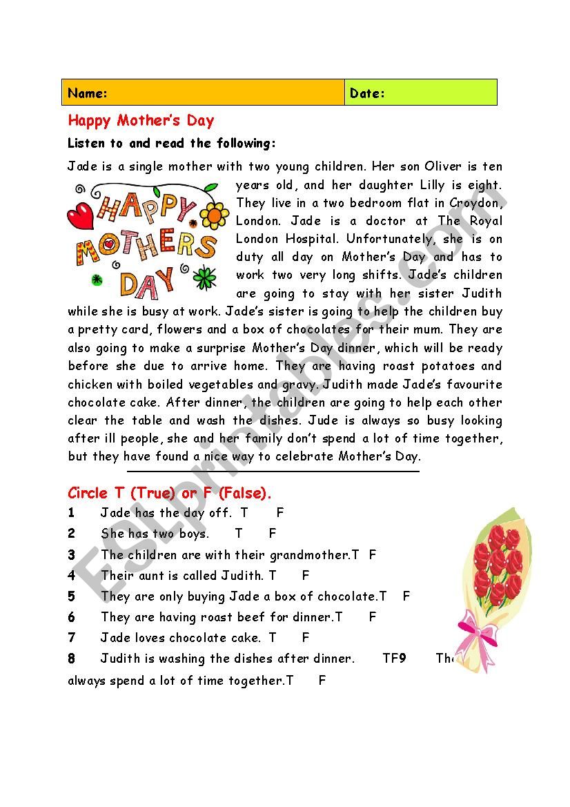 Mother´s Day Esl Worksheet By Elle81