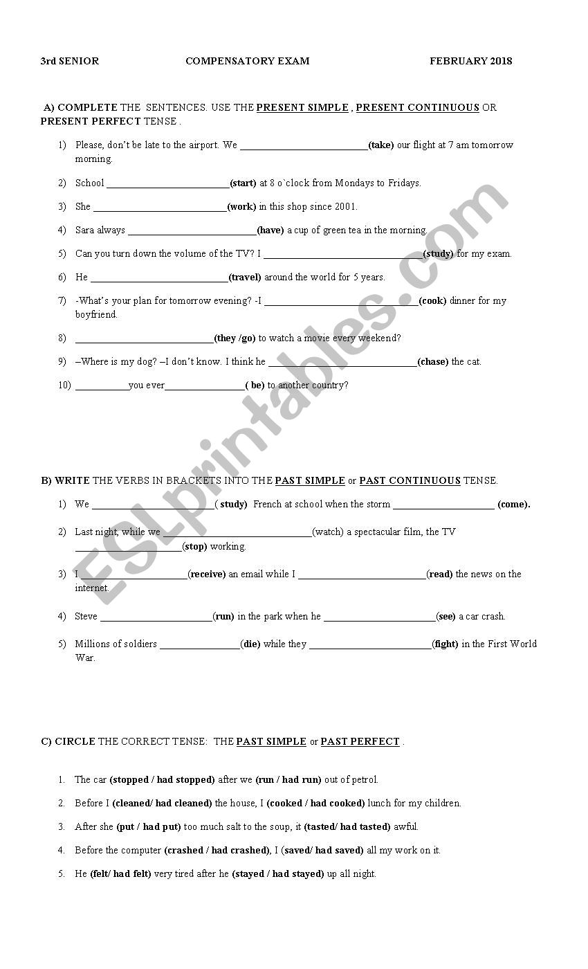 Grammar test worksheet