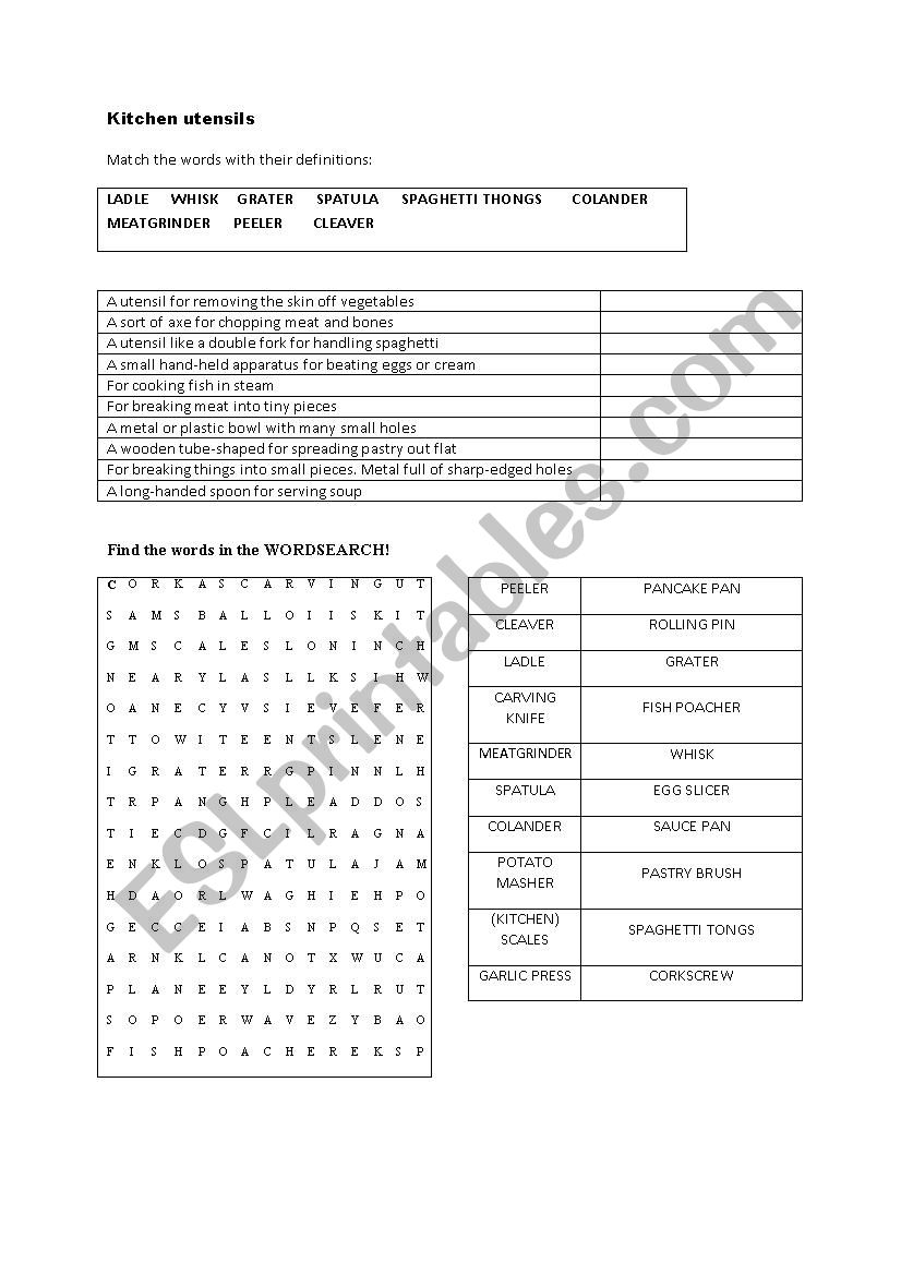 Kitchen utensils  worksheet