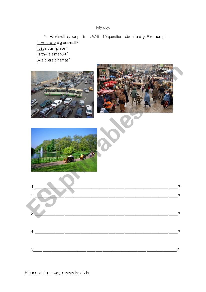 Write about your city. worksheet