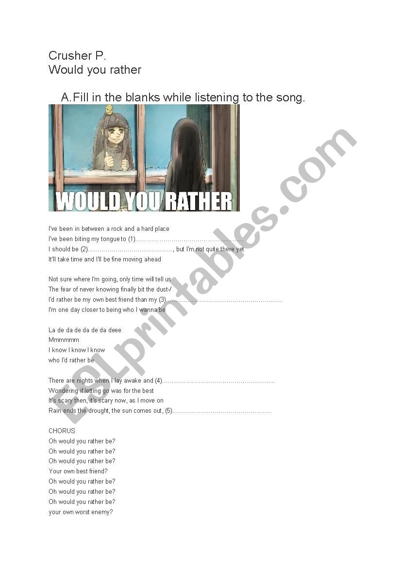 Would you rather song worksheet