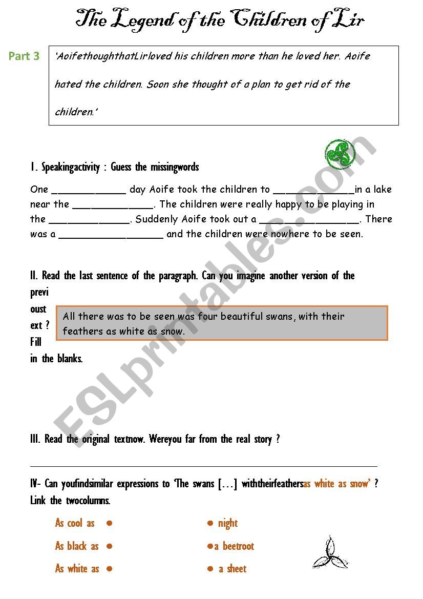 The children of Lir (part 3) worksheet