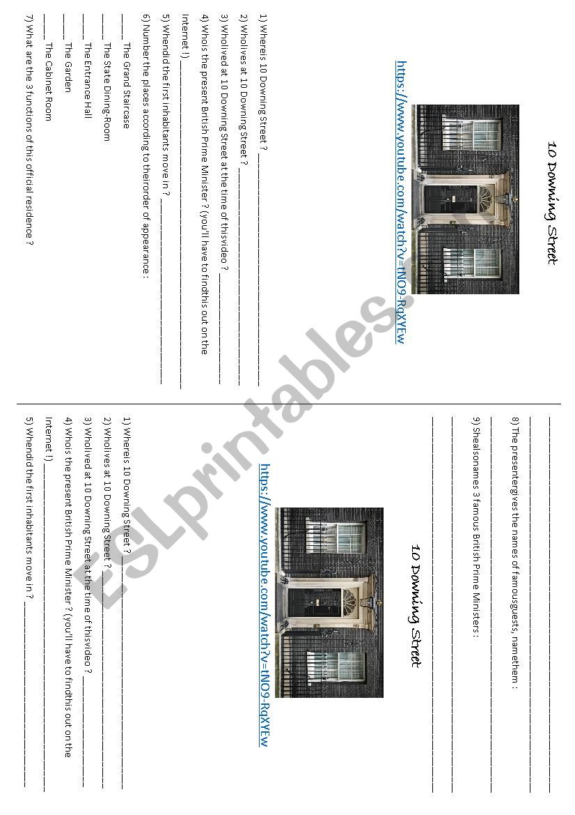 10 Downing Street worksheet