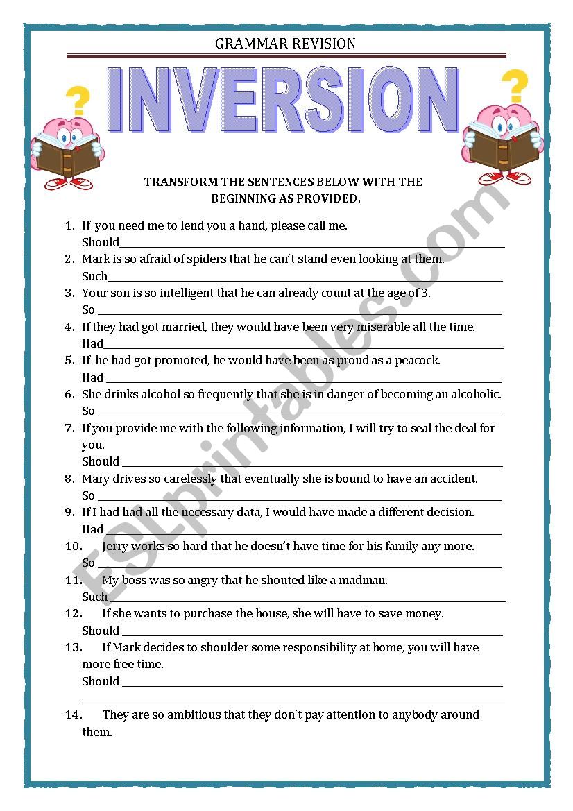 GRAMMAR Revision INVERSION ESL Worksheet By Keyeyti