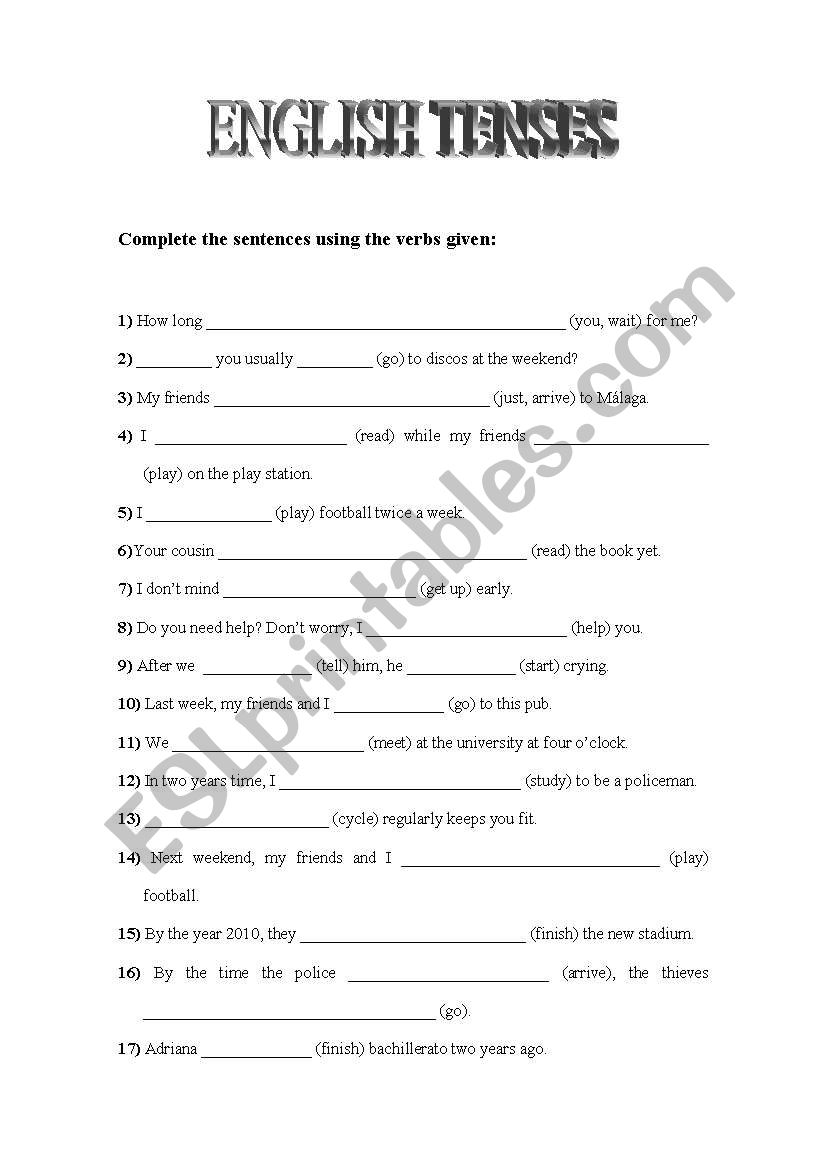 English Verb Tenses worksheet