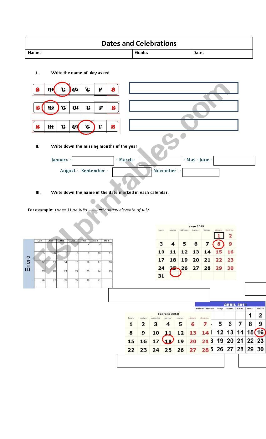 Dates worksheet