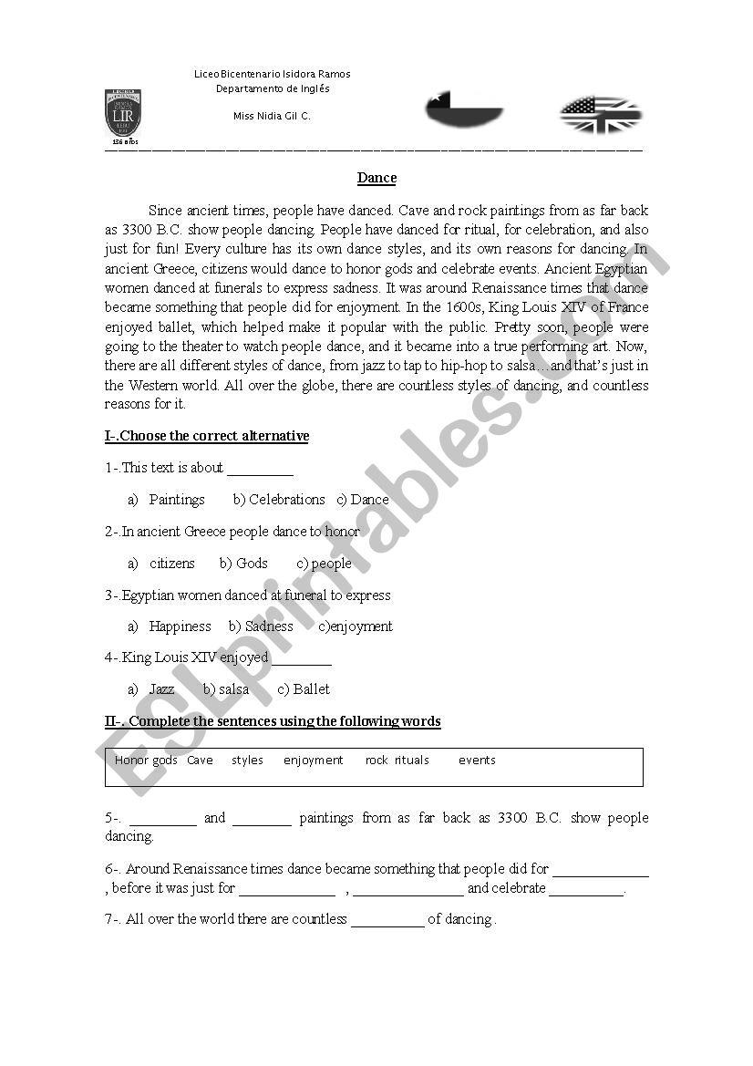 Dance ( reading)  worksheet