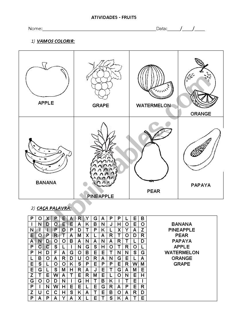 Fruits word game worksheet