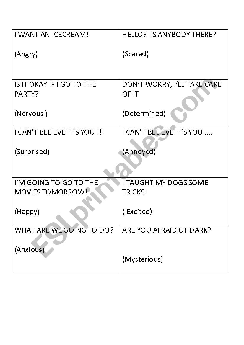 EMOTION CARDS worksheet