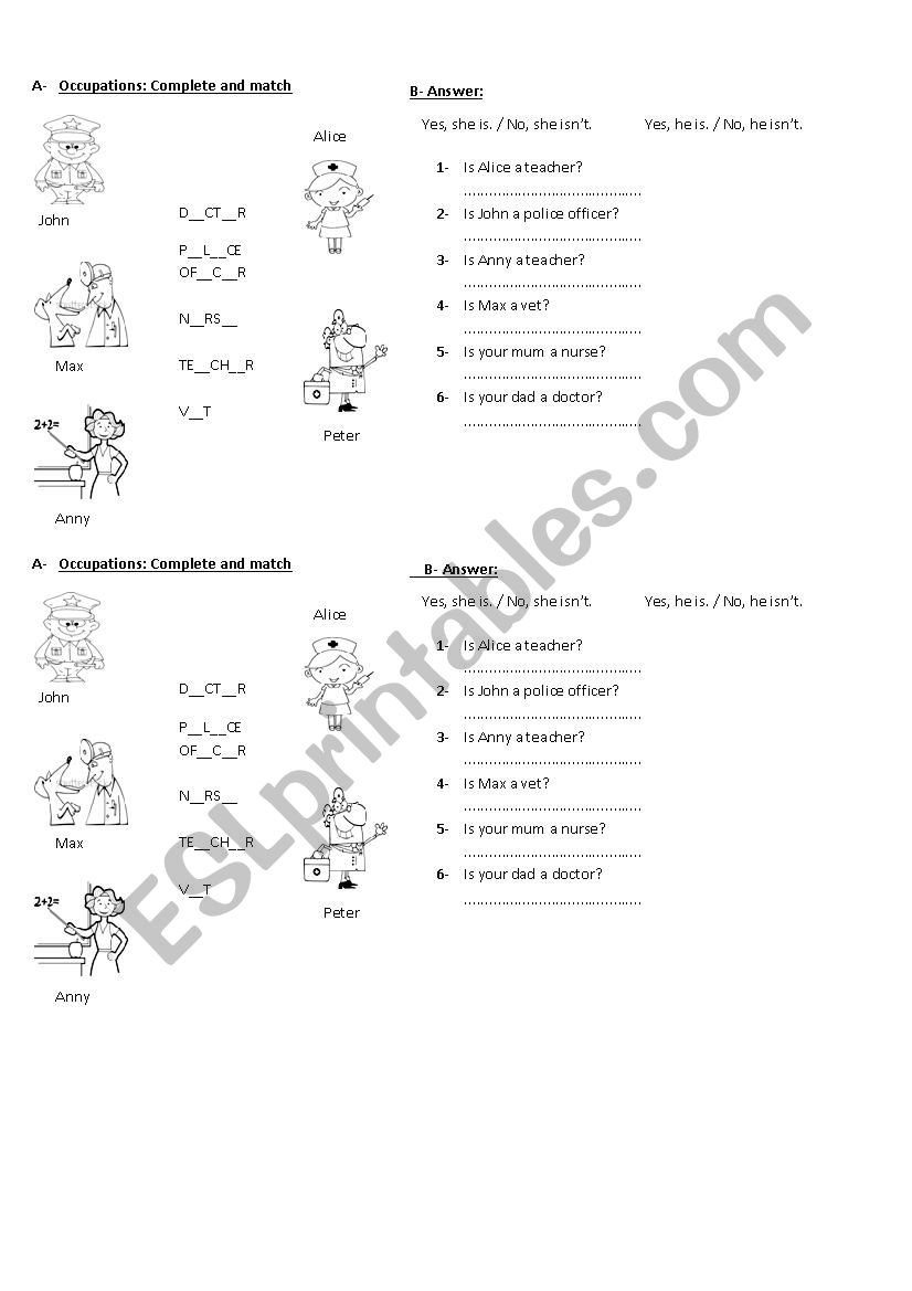 occupations worksheet