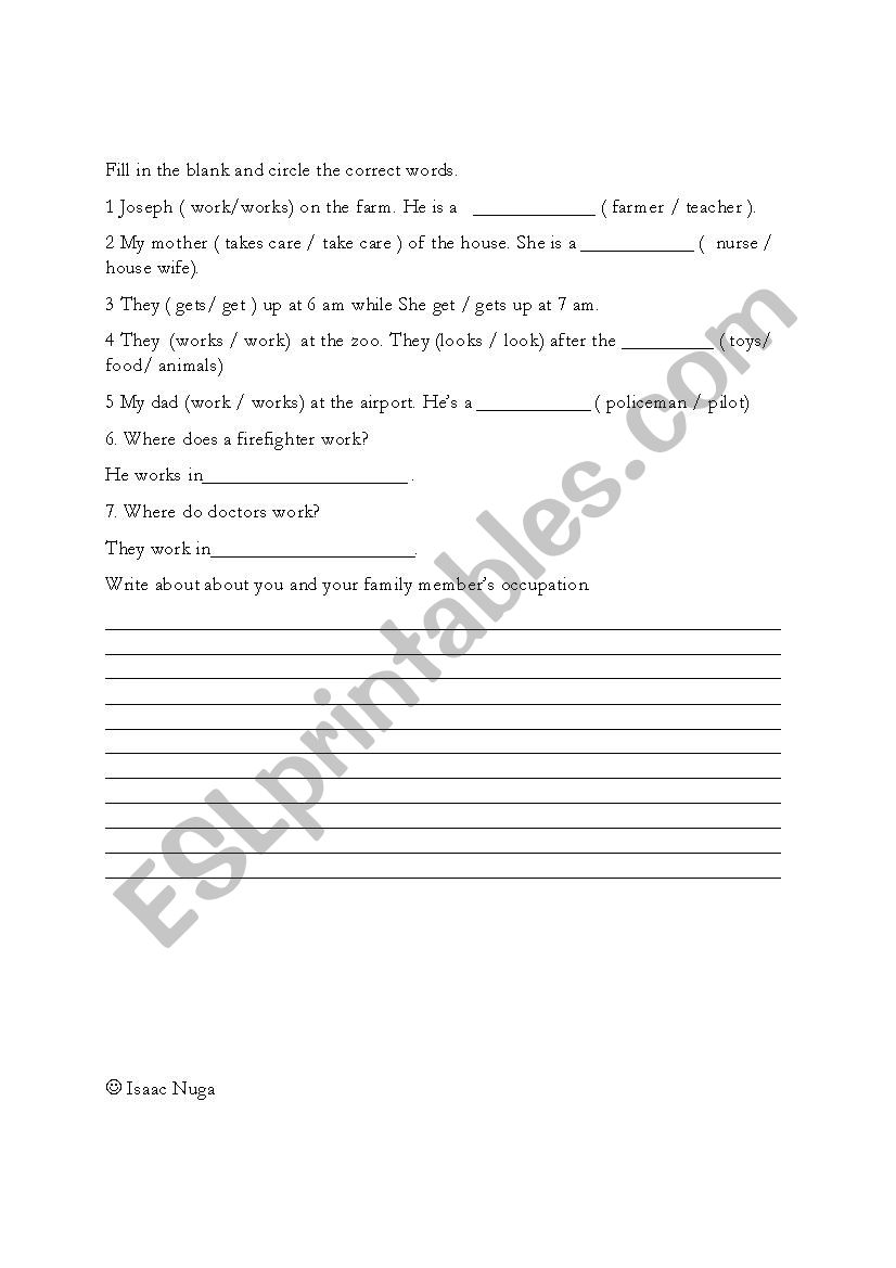 Occupation  worksheet