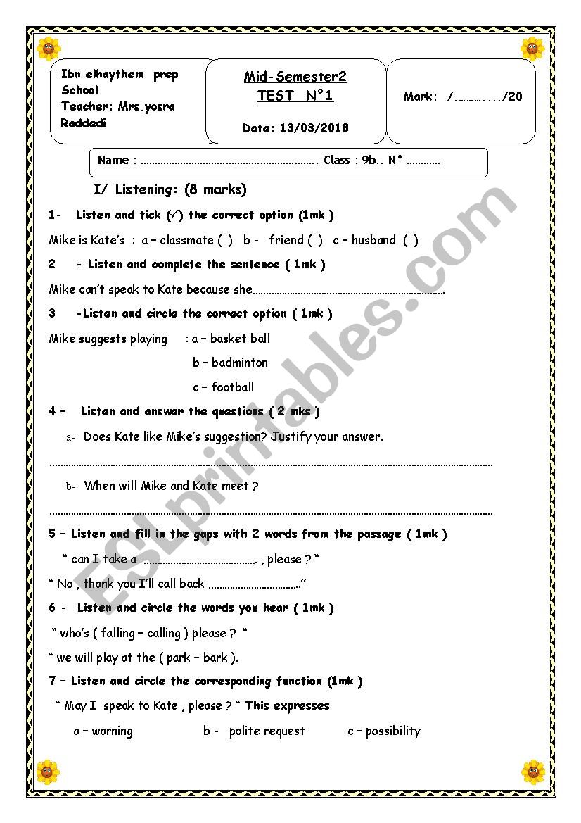 mid semester 2 est 1 worksheet