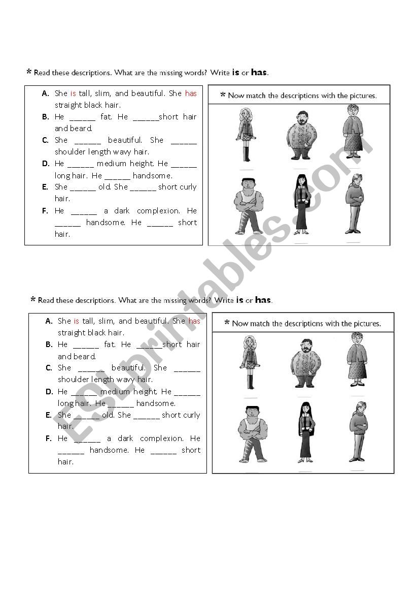 Use Of Is And Has When Describing People´s Physical Appearance Esl Worksheet By Tatialgu 7672