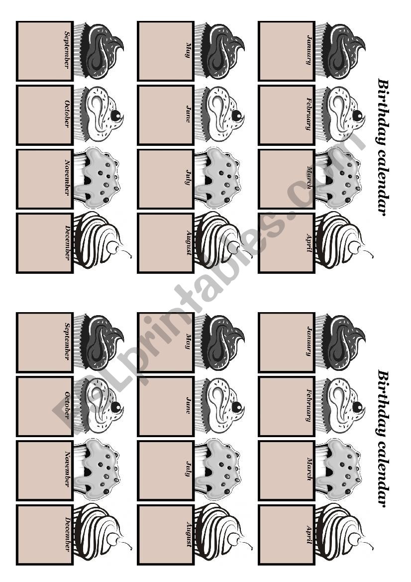 Birthday calendar worksheet