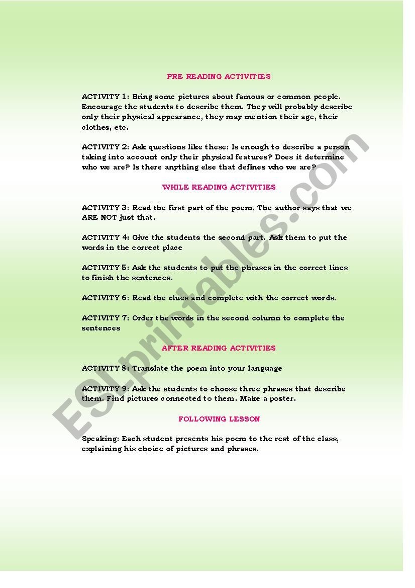 Poem Not By Erin Hanson Esl Worksheet By Natysb